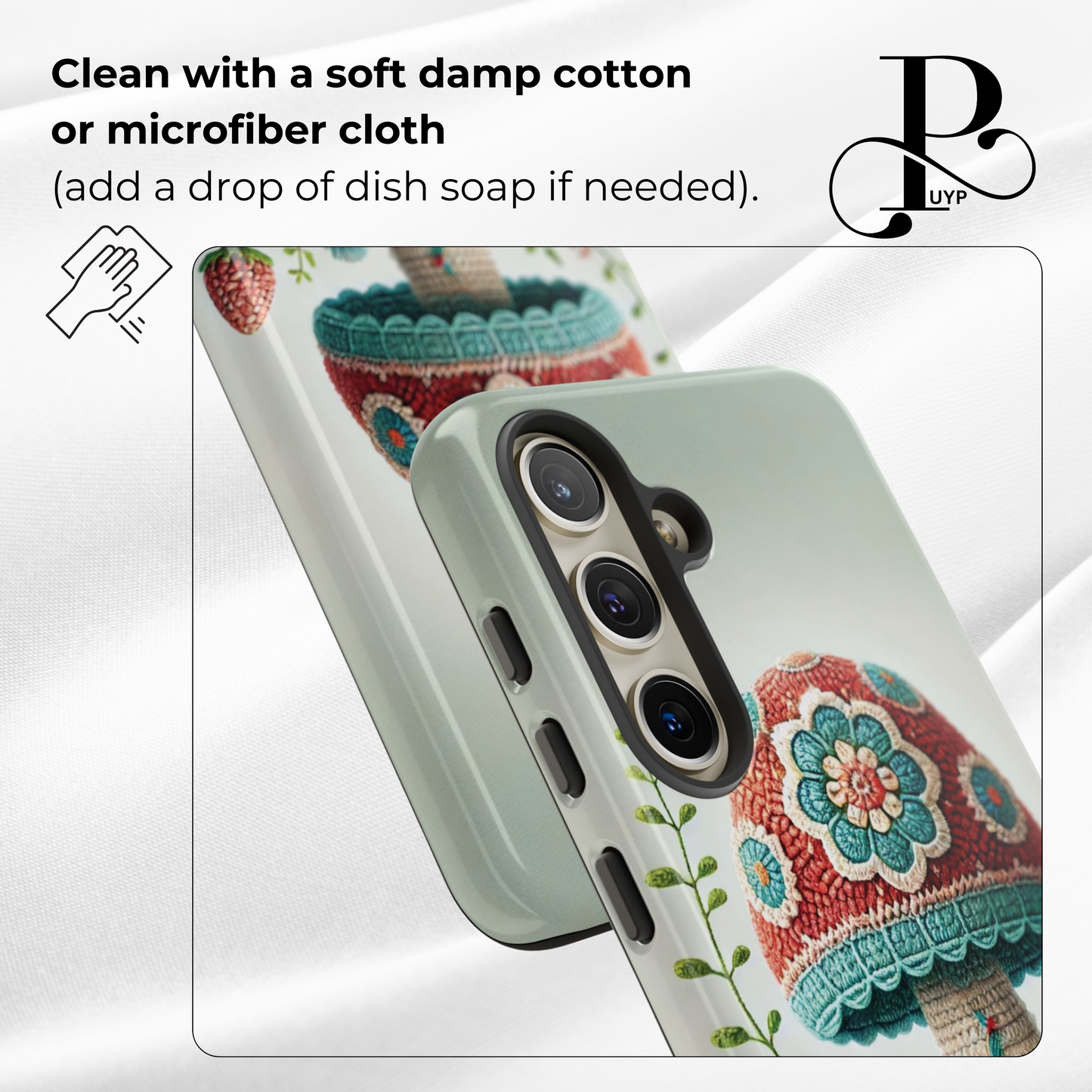 "Floral Embroidery" Ombre Mushroom Phone Case