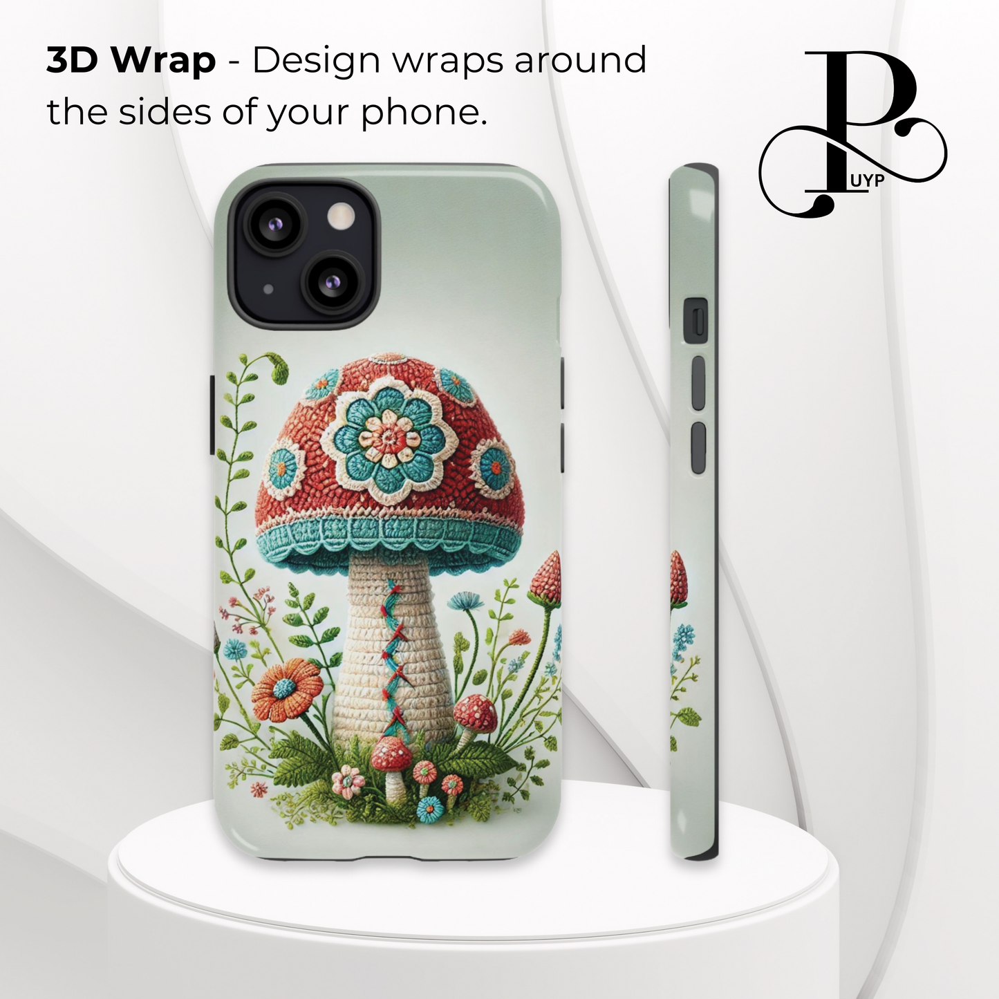 "Floral Embroidery" Ombre Mushroom Phone Case