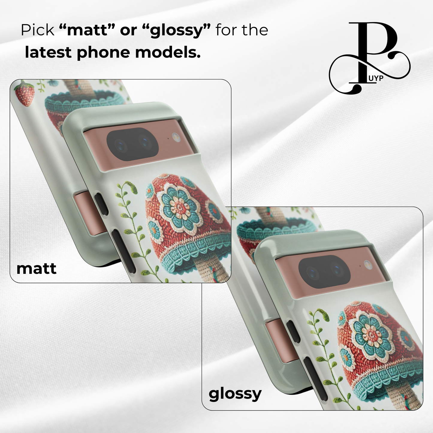 "Floral Embroidery" Ombre Mushroom Phone Case