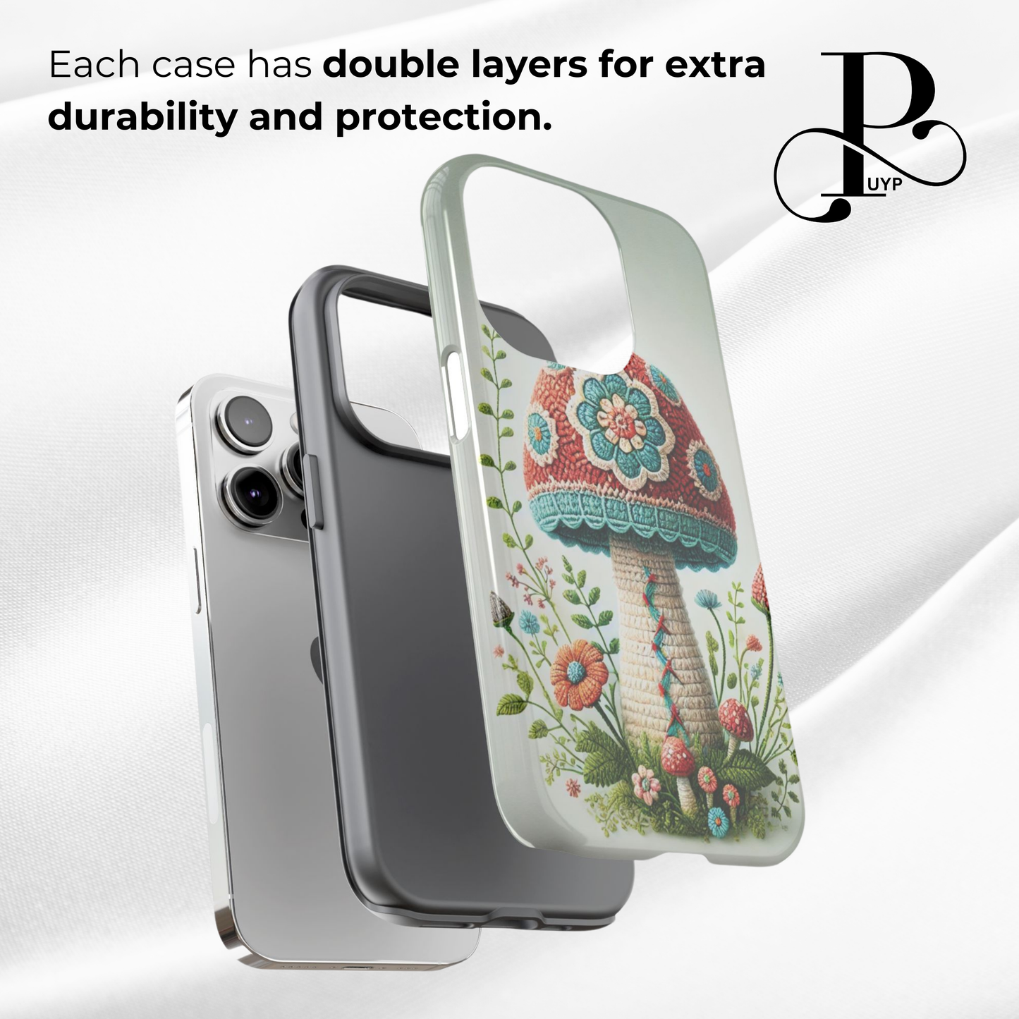 "Floral Embroidery" Ombre Mushroom Phone Case