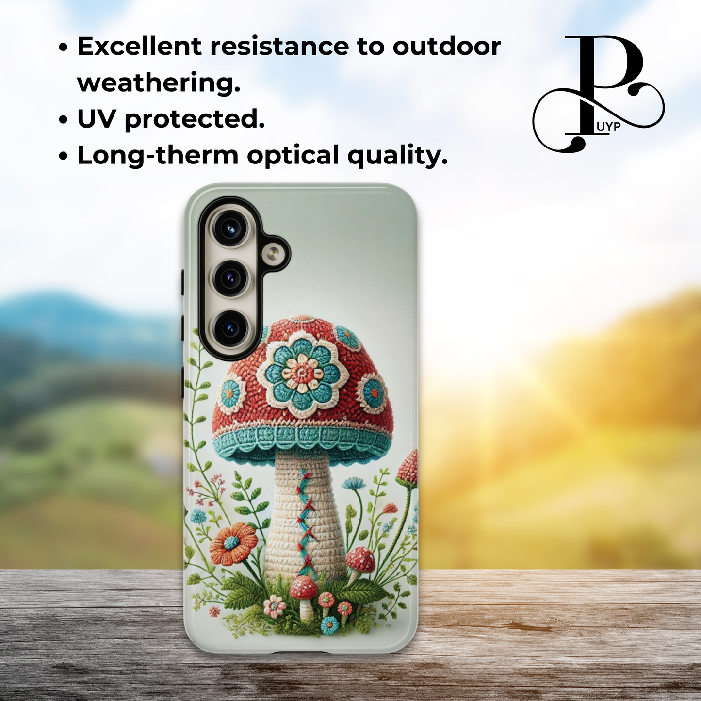 "Floral Embroidery" Ombre Mushroom Phone Case
