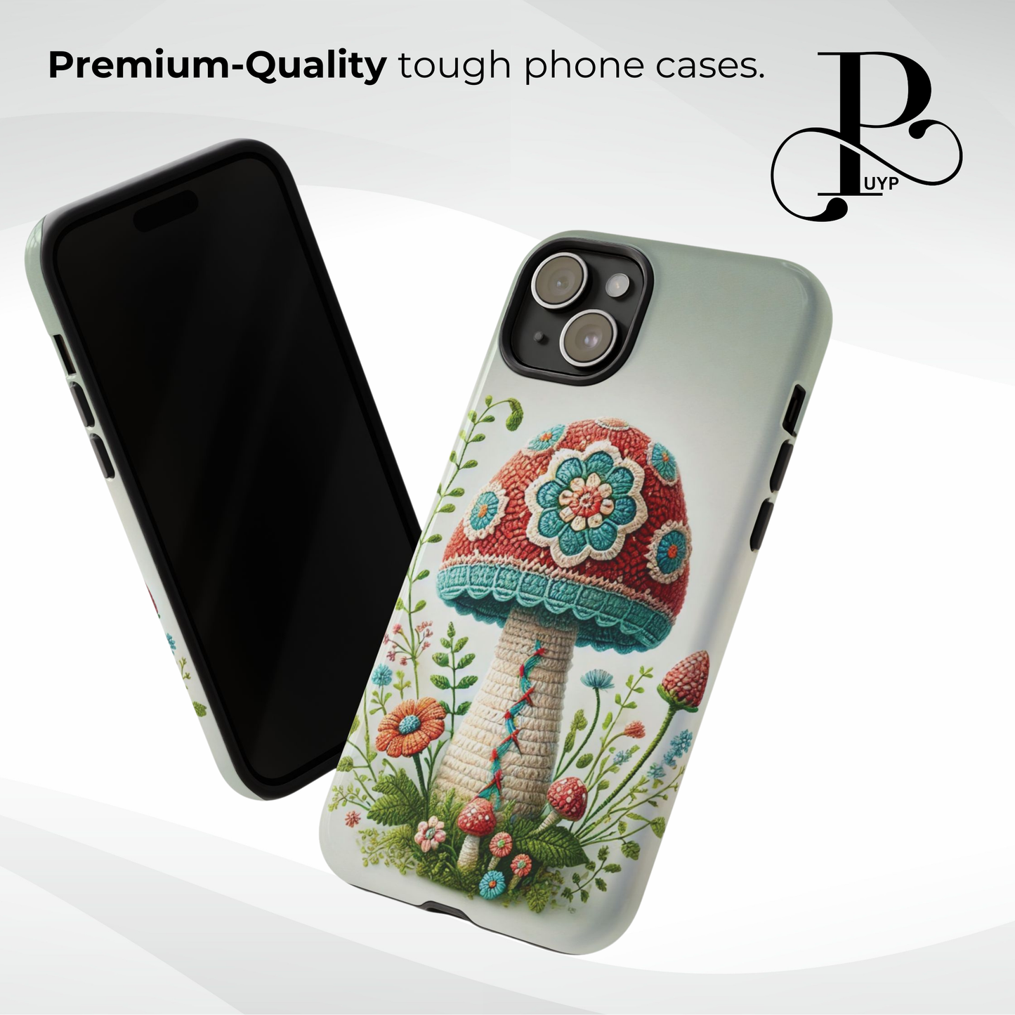 "Floral Embroidery" Ombre Mushroom Phone Case