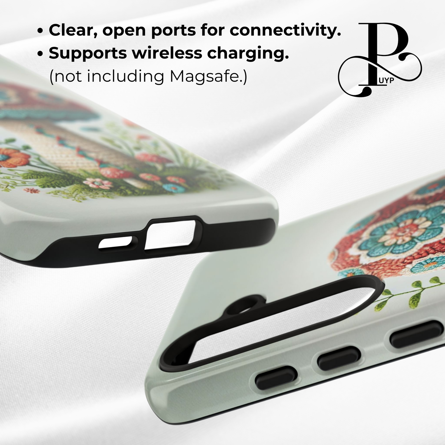 "Floral Embroidery" Ombre Mushroom Phone Case
