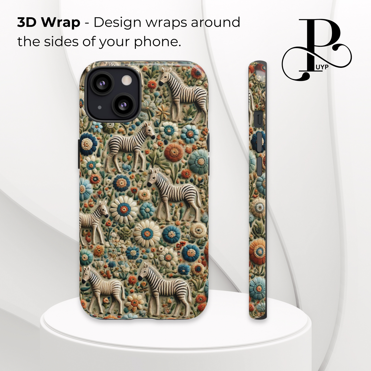 "Zebras in Bloom" Embroidered Phone Case