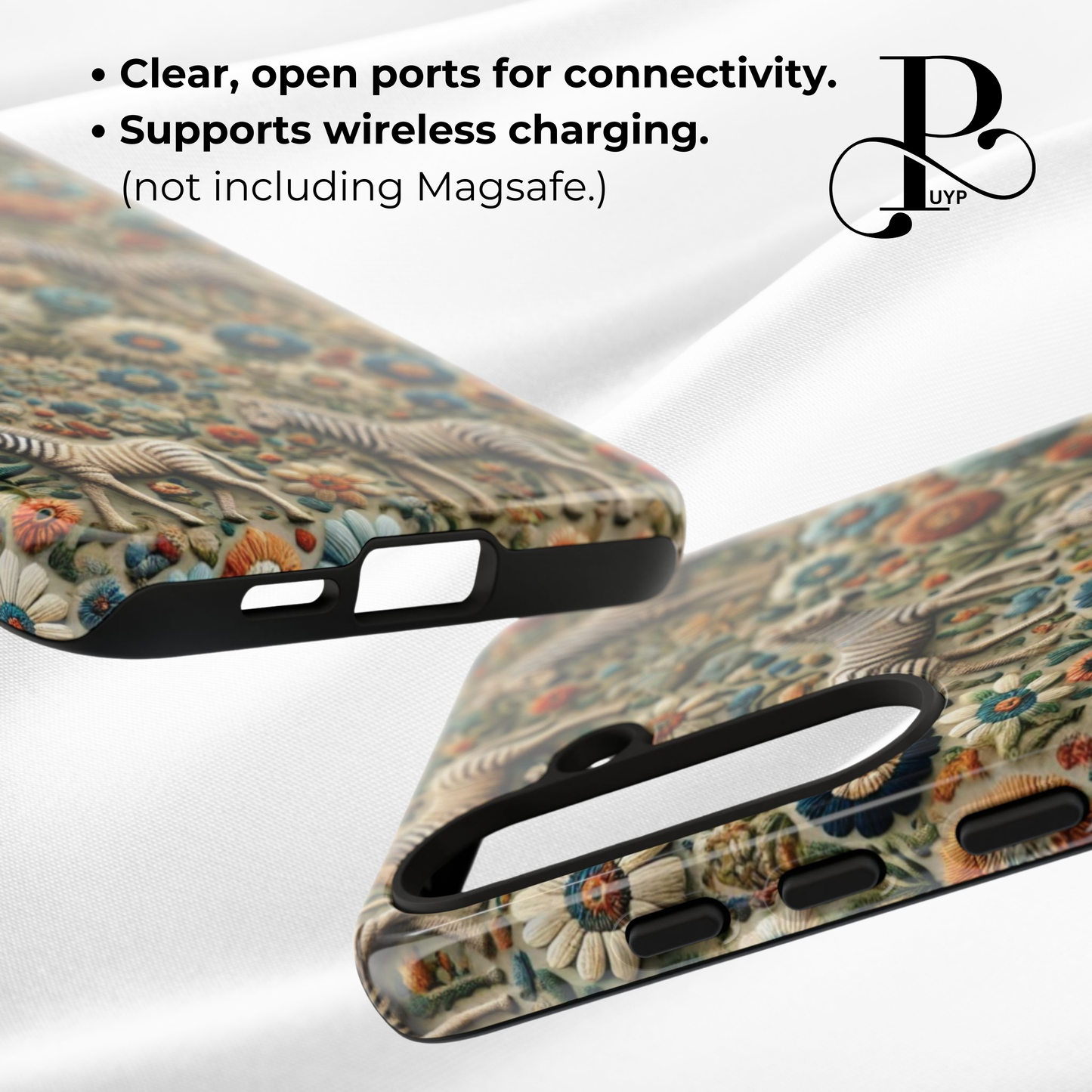 "Zebras in Bloom" Embroidered Phone Case