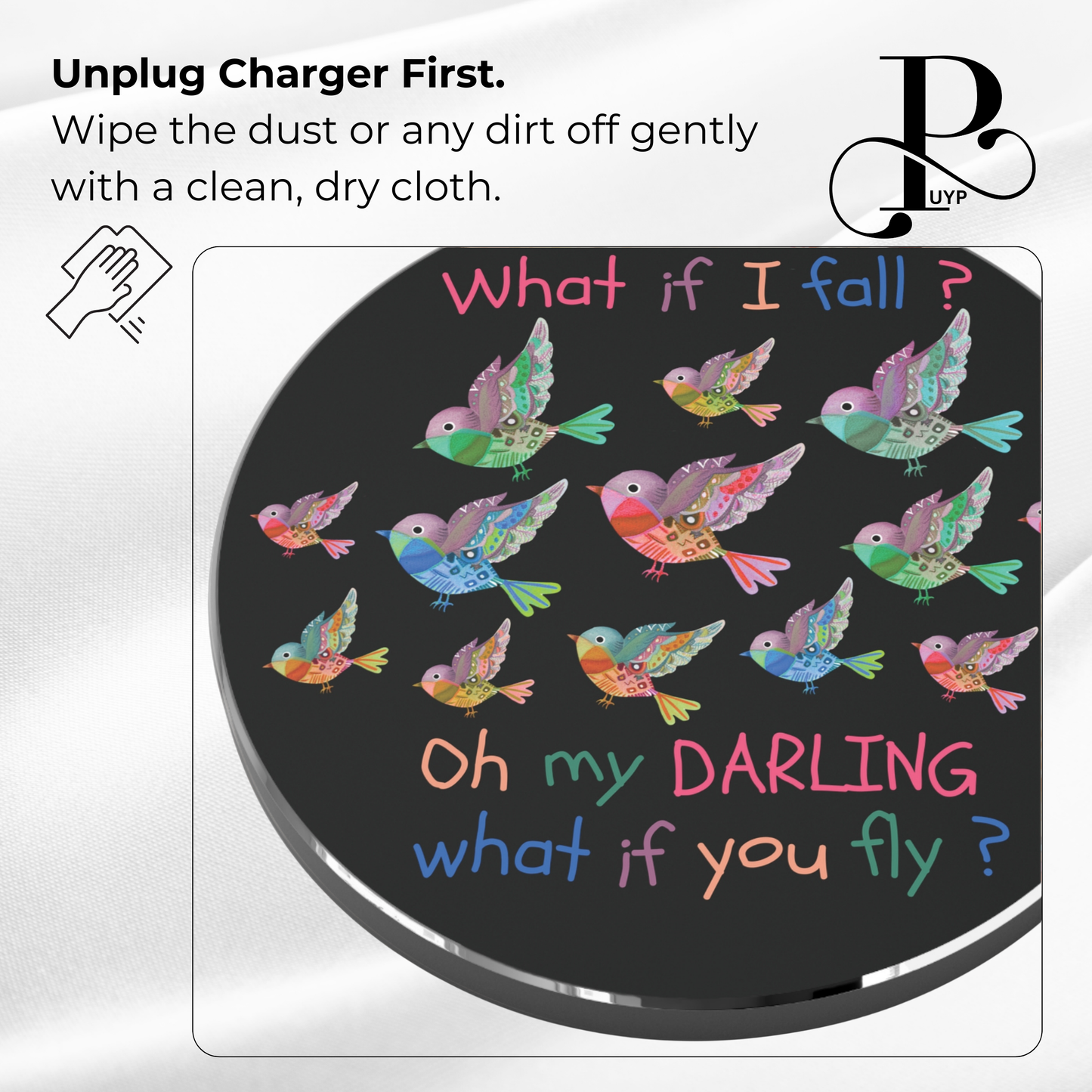 "Colorful Birds" Wireless Charger with Motivational Quote