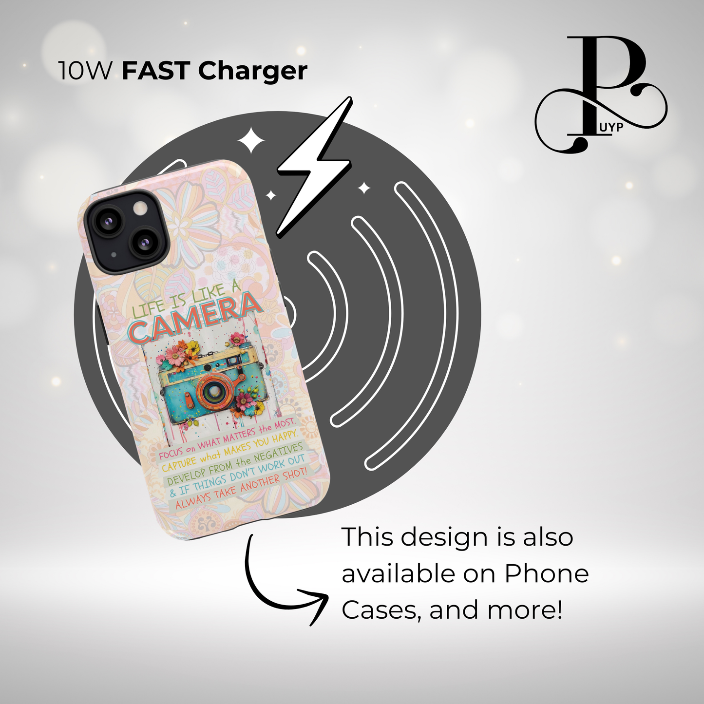 "Retro Camera" Wireless Charger with Motivational Quote