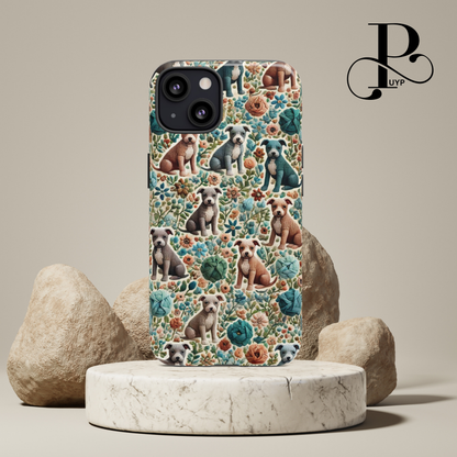 "Pit Bulls in Bloom" Embroidered Phone Case