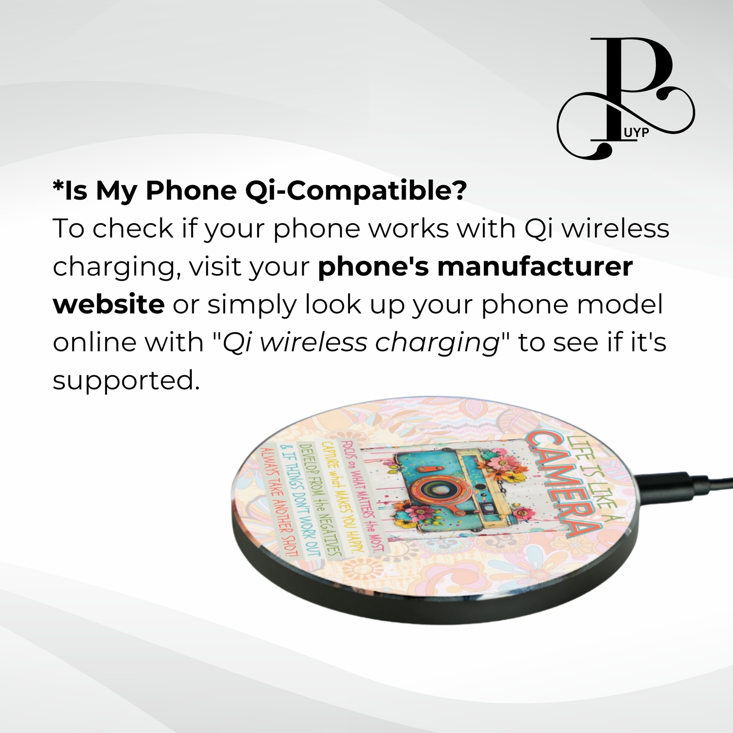 "Retro Camera" Wireless Charger with Motivational Quote