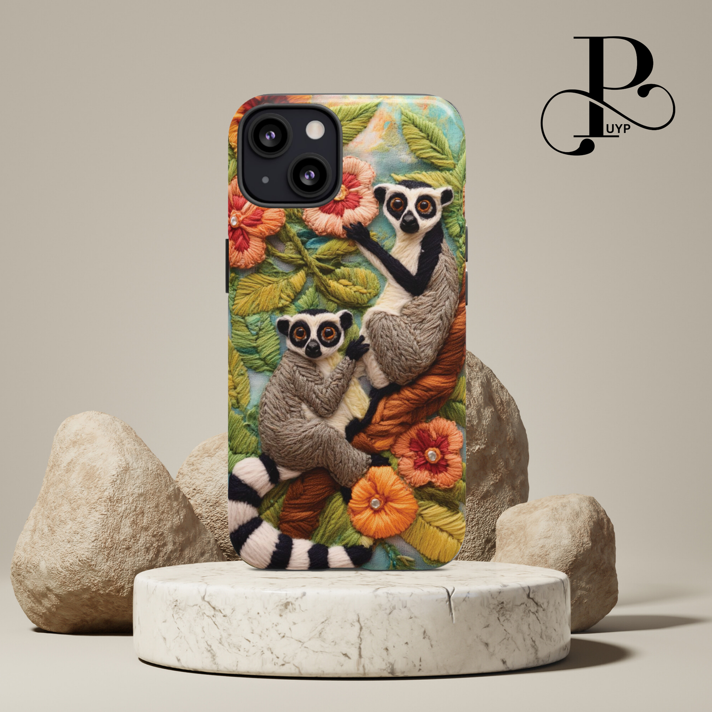 "Embroidered Lemurs" Phone Case