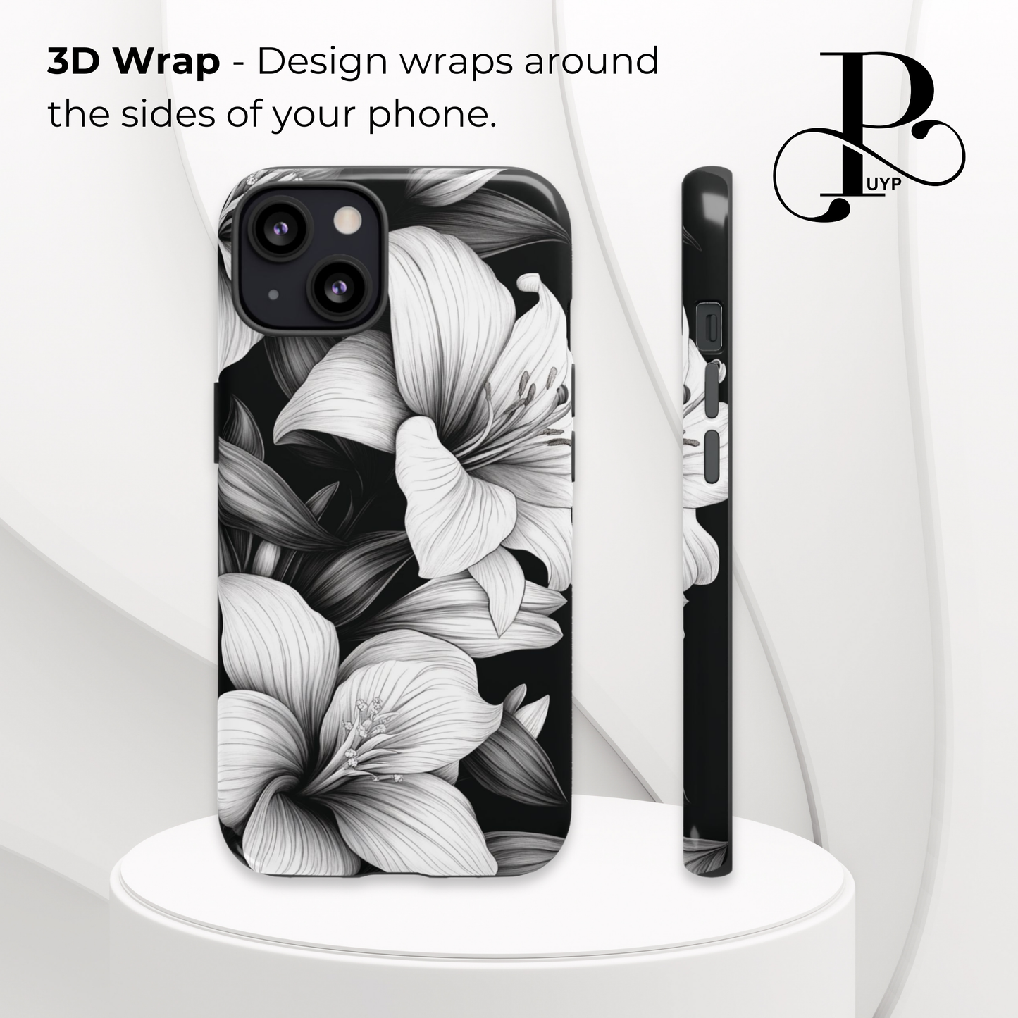 "Lily Blossoms" Black and White Phone Case