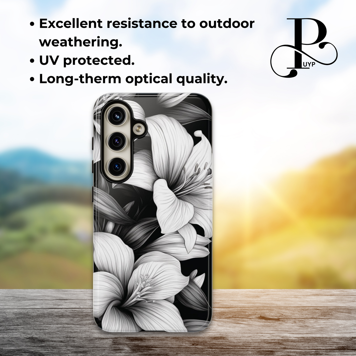 "Lily Blossoms" Black and White Phone Case