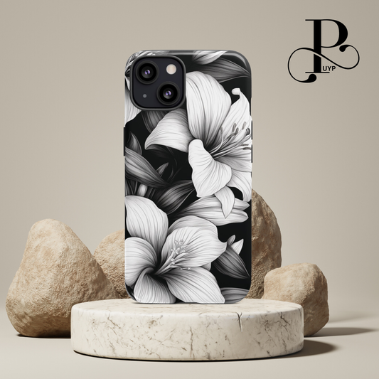 "Lily Blossoms" Black and White Phone Case