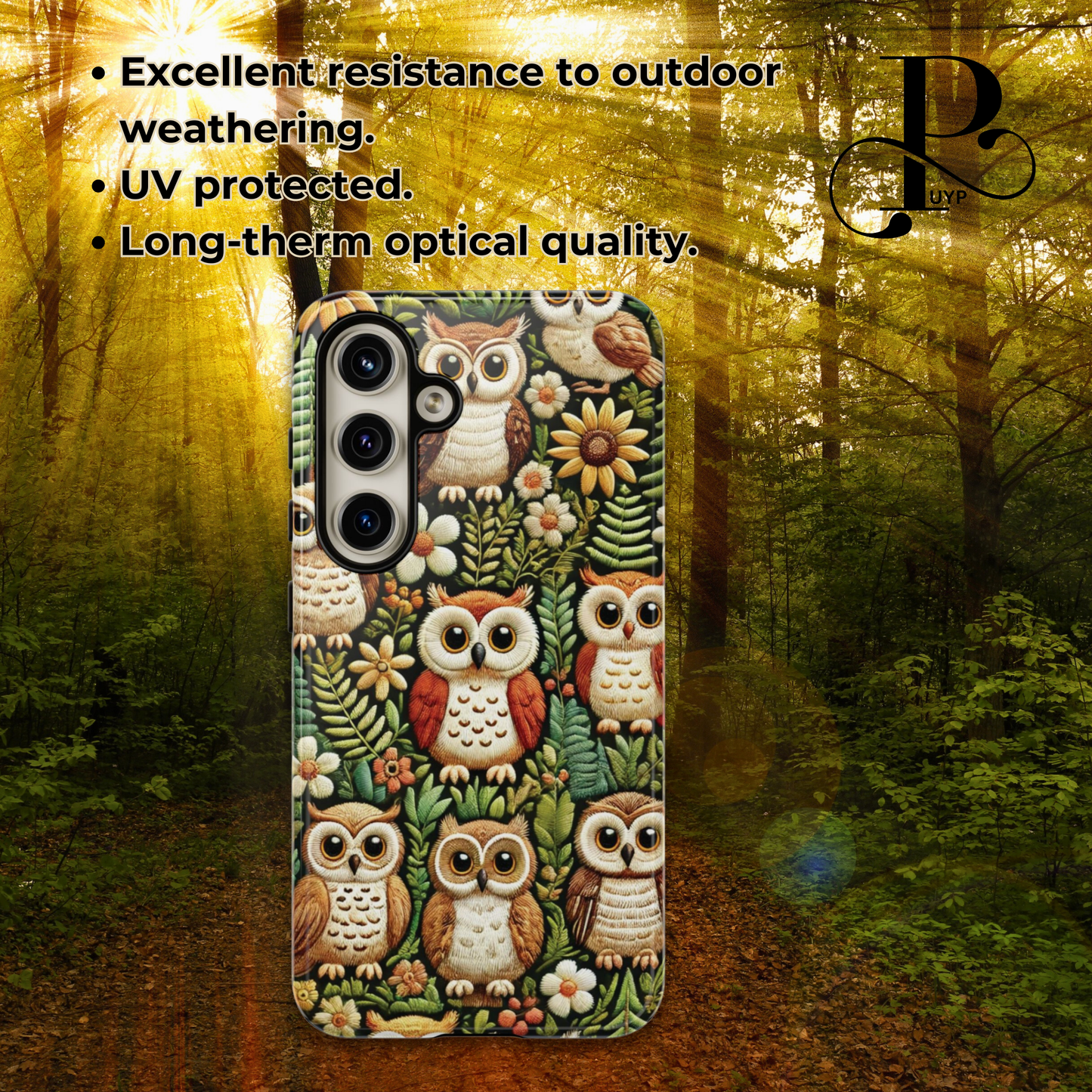 "Cute Owls in Bloom" Embroidered Phone Case