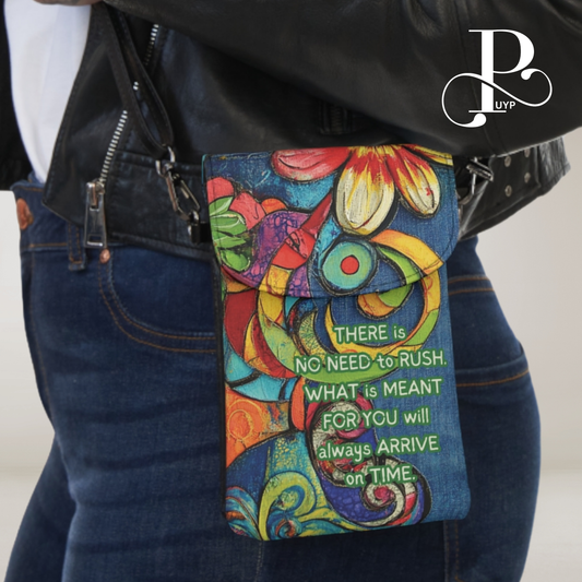 "Denim Bloom" Cell Phone Wallet with Comforting Quote