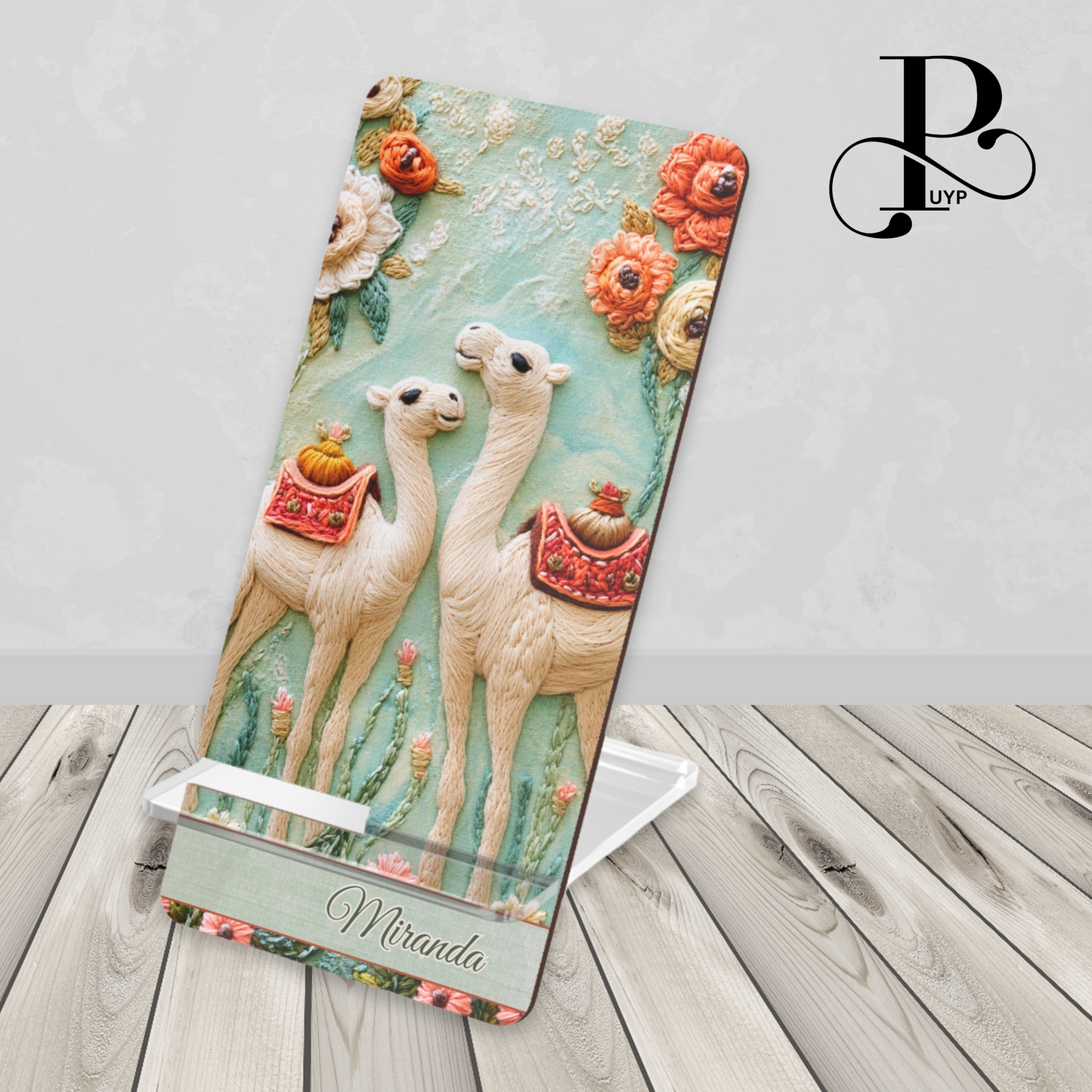 "Embroidered Camels and Flowers Print" Custom Mobile Display Stand